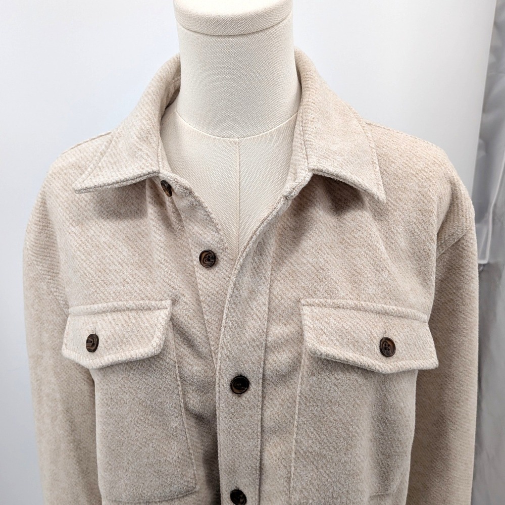 Express Shacket Button Front Oversized Shirt Jacket Beige Soft Knit Medium - Picture 6 of 8